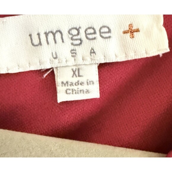 UMGEE Red Paisley Boho Tunic XL Relaxed Fit Tiered Flutter Sleeves Sheer Overlay - Picture 10 of 11